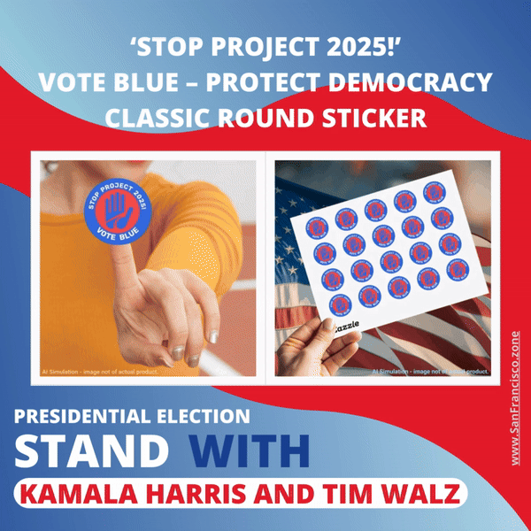 ‘Stop Project 2025!’ Vote Blue – Protect Democracy Classic Round Sticker