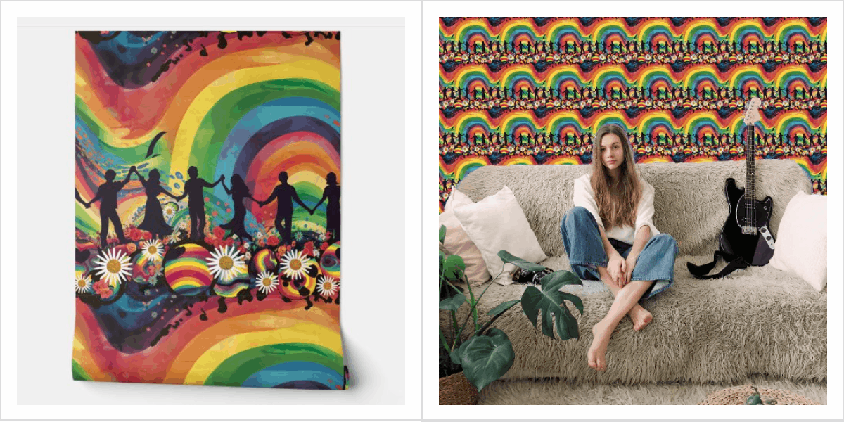 Summer of Love Flower Power Rainbow Peel and Stick Wallpaper