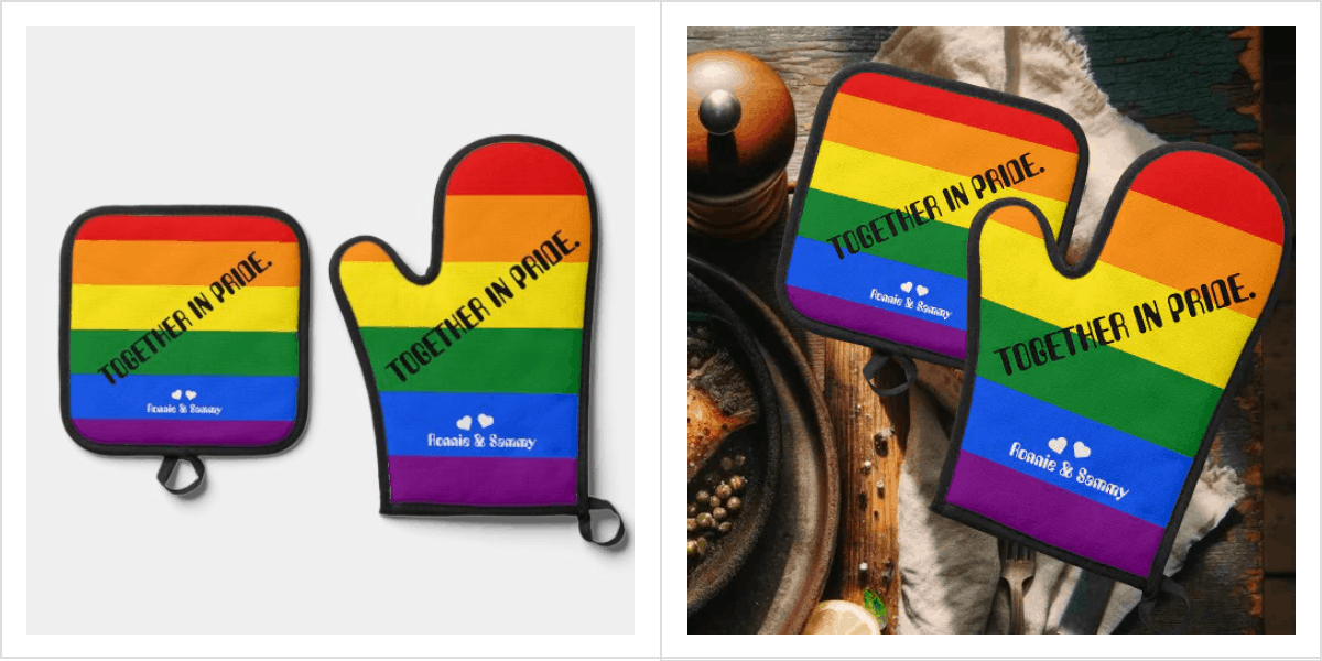 ‘Together in Pride.’ LGBT Rainbow Flag Pride Month Oven Mitt & Pot Holder Set