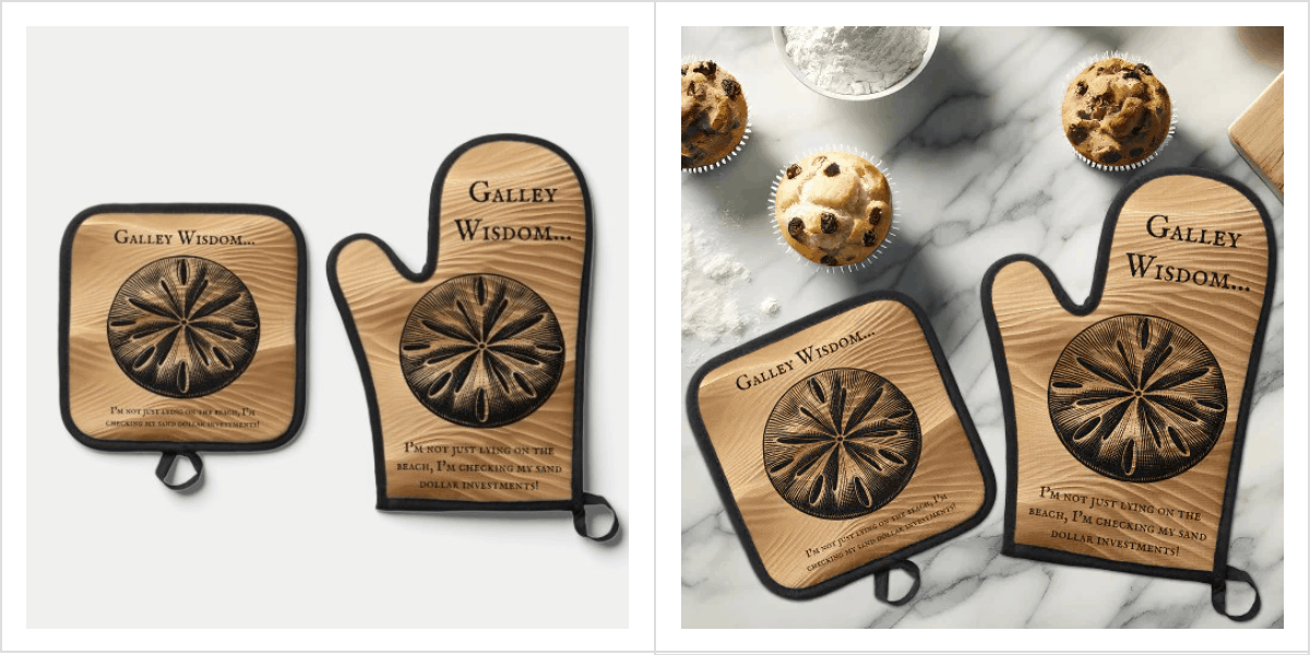Unique Customized Beach Sand Dollar Galley Wisdom Oven Mitt & Pot Holder Set
