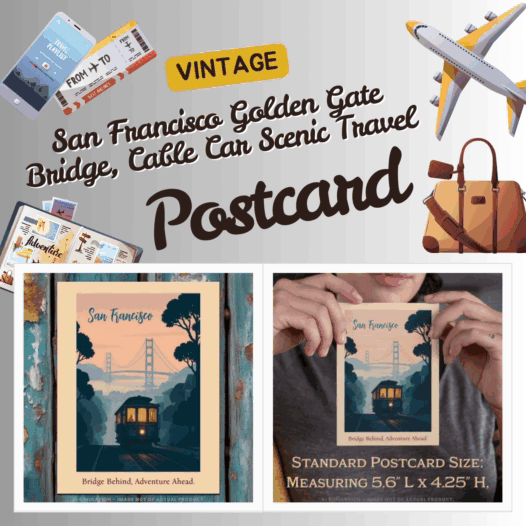 Vintage San Francisco GGB, Cable Car Scenic Travel Postcard