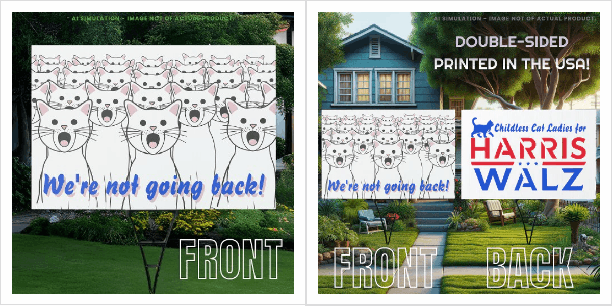 ‘We’re not going back!’ Cat Ladies for Harris/Walz Sign