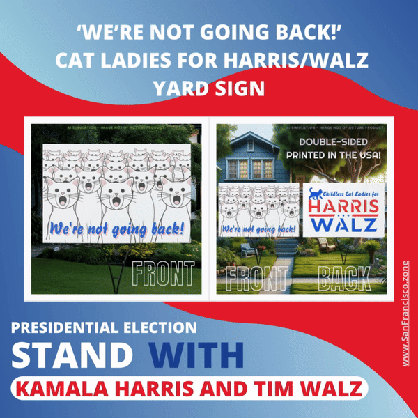 ‘We’re not going back!’ Cat Ladies for Harris/Walz Sign