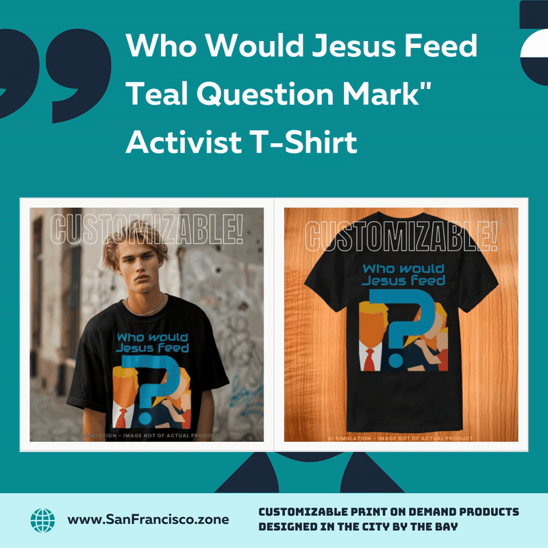 Who Would Jesus Feed Teal Question Mark Activist T-Shirt