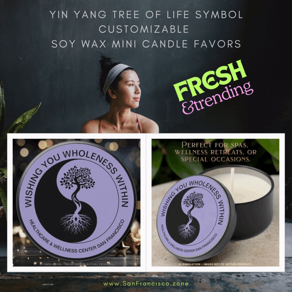 Yin Yang Tree of Life Symbol Customizable Soy Wax Mini Candle Favors
